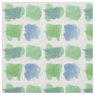 Periwinkle Blue Sage Green Squares Watercolor Fabric