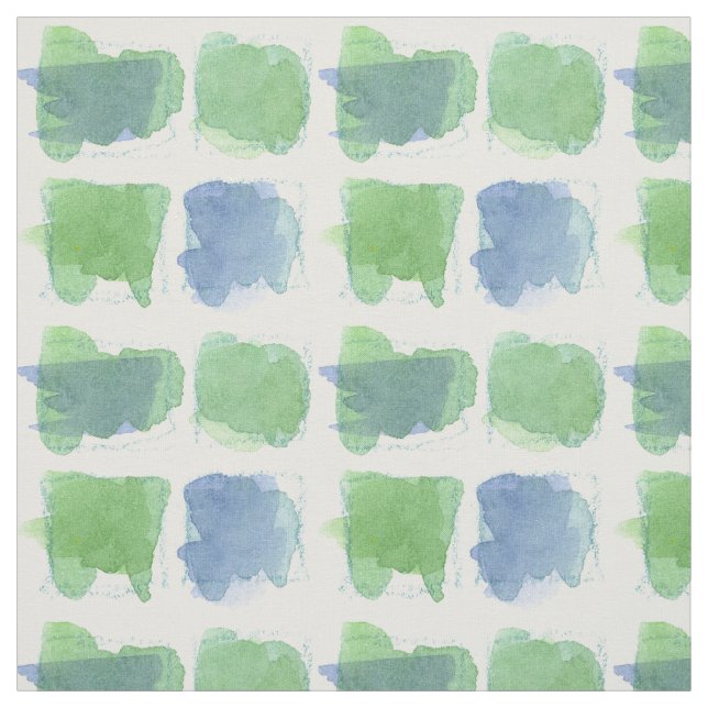 Periwinkle Blue Sage Green Squares Watercolor Fabric (Swatch)