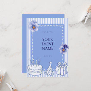 Periwinkle Blue Scallop Stripe Invitation