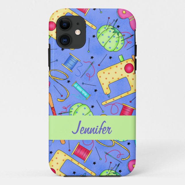 Periwinkle Blue Sewing Notions Name Personalised Case-Mate iPhone Case (Back)