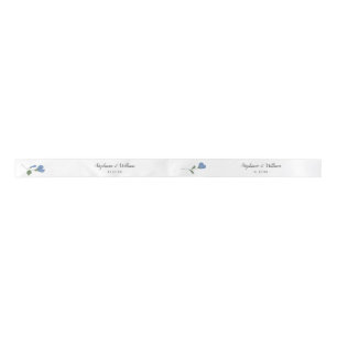 Periwinkle Blue Spring Floral Wedding Personalised Satin Ribbon