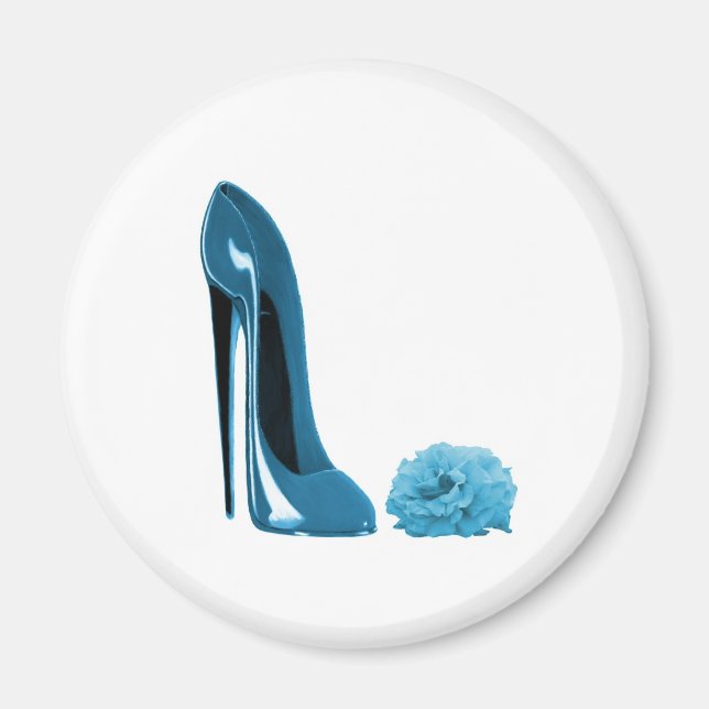 Periwinkle Blue Stiletto Shoe and Rose Magnet (Front)