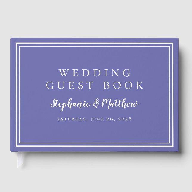 Periwinkle Blue Trendy Simple Minimalist Wedding Guest Book (Front)