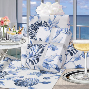 Periwinkle Blue Vintage Botanical Floral Toile Wrapping Paper