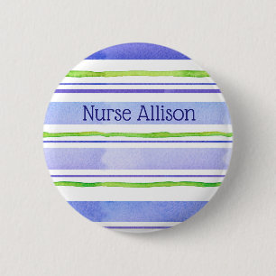 Periwinkle Blue Watercolor Stripes Nurse Name Tag 6 Cm Round Badge