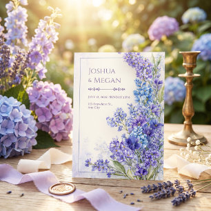 Periwinkle Blue Watercolor Whimsical Meadow Frame Invitation