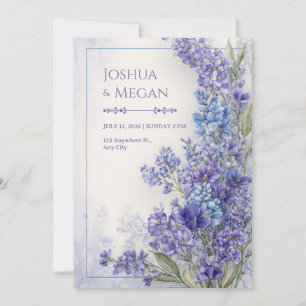 Periwinkle Blue Watercolor Whimsical Meadow Frame Invitation