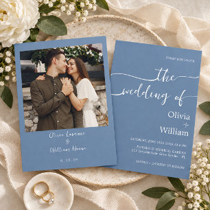Periwinkle Blue Wedding Photo Invitation