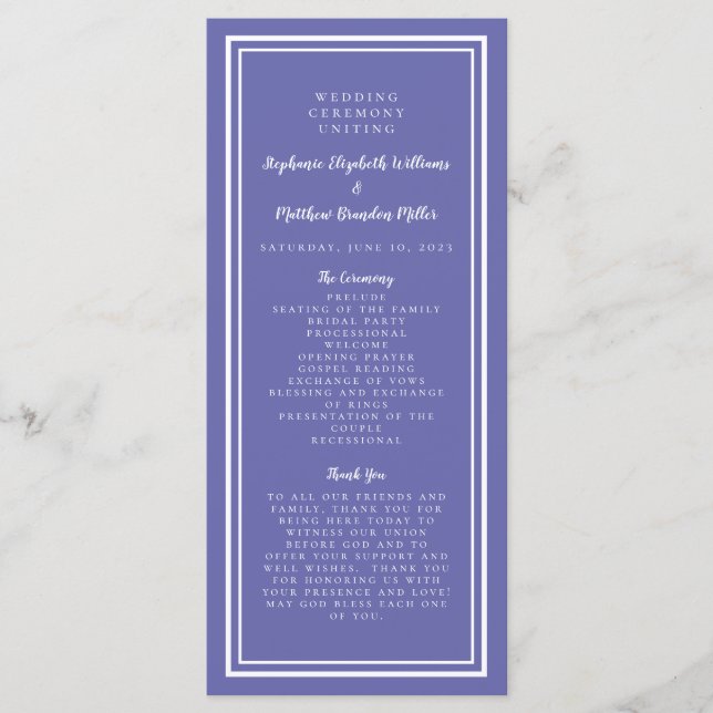 Periwinkle Blue Wedding Service Ceremony Modern Programme (Front)