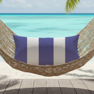 Periwinkle Blue White Cabana Stripes Outdoor Lumbar Cushion