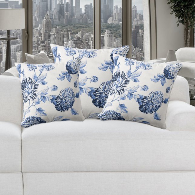 Periwinkle Blue & White Floral Toile No.2 Cushion (Creator Uploaded)