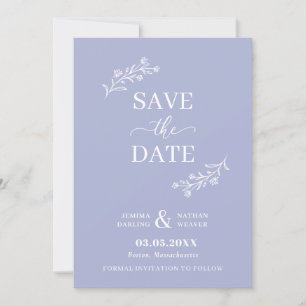 Periwinkle Blue White Hand-Drawn Floral Twigs Save The Date