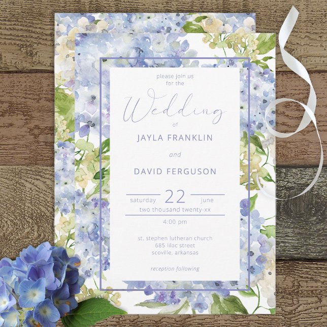 Periwinkle Blue White Hydrangea Flowers Wedding Invitation (Creator Uploaded)