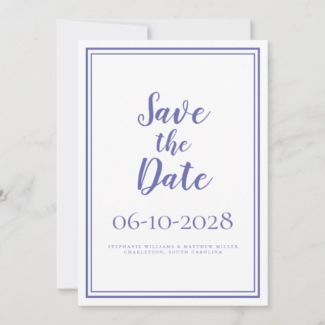 Periwinkle Blue White Modern Simple Chic Wedding Save The Date (Front)