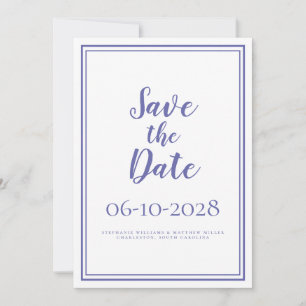 Periwinkle Blue White Modern Simple Chic Wedding Save The Date