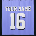 Periwinkle Blue White Sports Jersey Team Jersey Shower Curtain<br><div class="desc">Preppy Solid Colour Team Jersey / Sports Jersey / Football Jersey / Rugby Jersey with Custom Name Customise this with your own name or team name and a number. You can change the size, colour and placement of the text if you need to make changes, change the colour of or...</div>