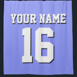 Periwinkle Blue White Sports Jersey Team Jersey Shower Curtain<br><div class="desc">Preppy Solid Colour Team Jersey / Sports Jersey / Football Jersey / Rugby Jersey with Custom Name Customise this with your own name or team name and a number. You can change the size, colour and placement of the text if you need to make changes, change the colour of or...</div>