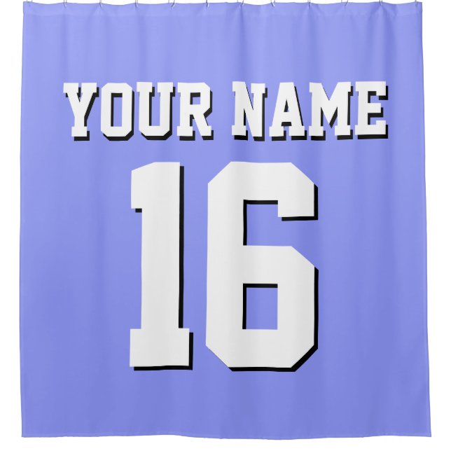 Periwinkle Blue White Sports Jersey Team Jersey Shower Curtain (Front)