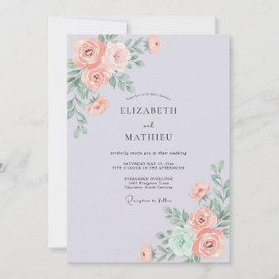 Periwinkle Blush Coral Peony Wedding Invitation
