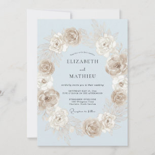 Periwinkle Blush Floral Wreath Wedding Invitation