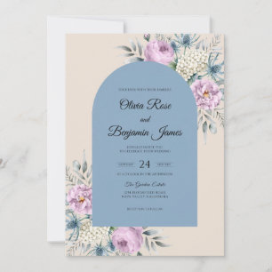 Periwinkle Blush Peach Blossom Wedding Invitation