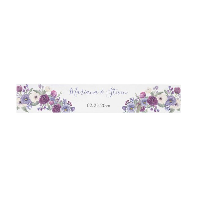 Periwinkle Blush Watercolor Floral Wedding Invitation Belly Band (Flat)
