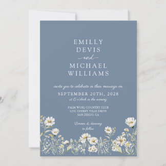 Periwinkle Boho Daisy Wildflower Garden Wedding Invitation