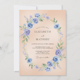 Periwinkle Botanical Wreath Wedding Invitation