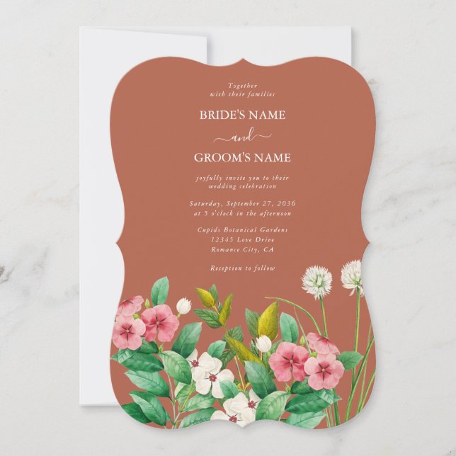 Periwinkle Burnt Orange Terracotta Wedding Invitation (Front)