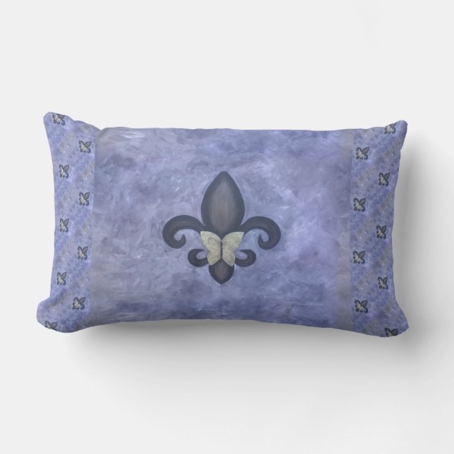 Periwinkle Butterfleur | Fleur de Lis Butterfly Lumbar Cushion (Front)