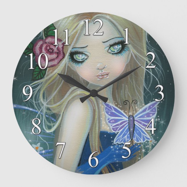 Periwinkle Butterfly Fairy Fantasy Art Wall Clock (Front)
