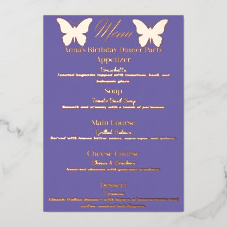 Periwinkle Butterfly-Themed Birthday Dinner Menu
