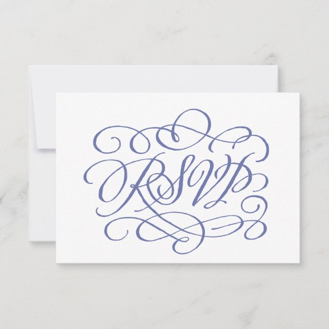 Periwinkle Calligraphy Wedding Meals RSVP Card (Front)