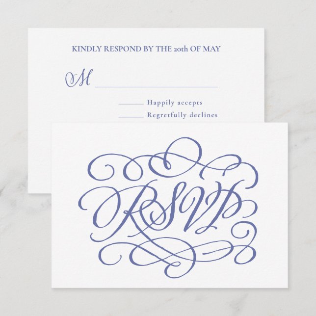 Periwinkle Calligraphy Wedding Meals RSVP Card (Front/Back)
