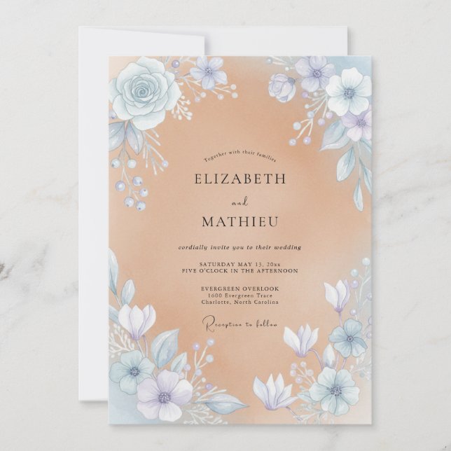 Periwinkle Champagne Watercolor Wedding Invitation (Front)