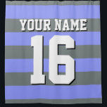 Periwinkle Charcoal Sports Jersey Preppy Stripe Shower Curtain<br><div class="desc">Preppy Striped Team Jersey / Sports Jersey / Football Jersey / Rugby Jersey with Custom Name Customise this with your own name or team name and a number. You can change the size, colour and placement of the text if you need to make changes, change the colour of or remove...</div>