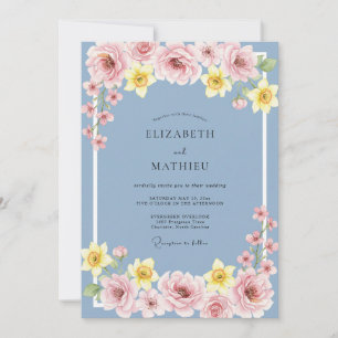Periwinkle Cheerful Spring Blossom Wedding Invitation