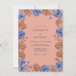Periwinkle Clay Peony Wedding Invitation