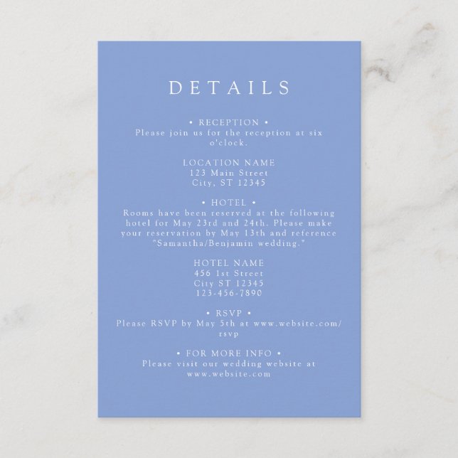 Periwinkle Coordinate Wedding Details Enclosure Card (Front)