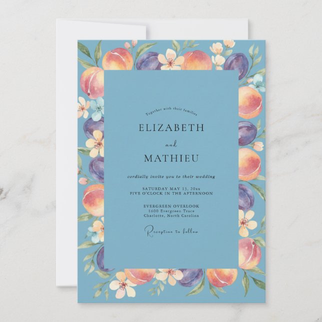 Periwinkle Coral Petal Wedding Invitation (Front)