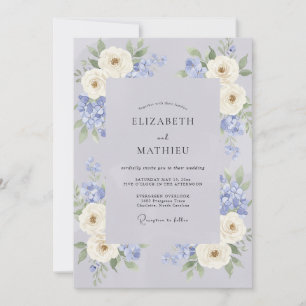 Periwinkle Cream Peony Wedding Invitation