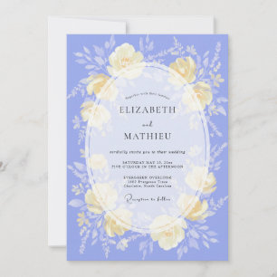 Periwinkle Cream Ranunculus Eucalyptus Wedding Invitation