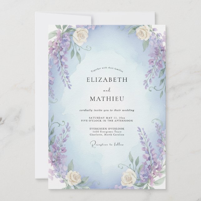 Periwinkle Cream Wisteria Wedding Invitation (Front)