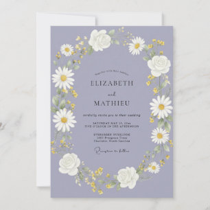 Periwinkle Daisy Botanical Watercolor Wedding Invitation