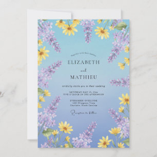 Periwinkle Daisy Eucalyptus Wedding Invitation