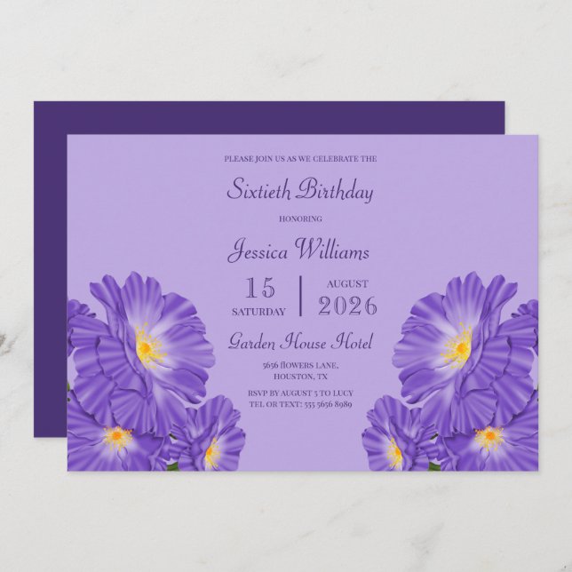 Periwinkle Decoration 60th Birthday Invitation (Front/Back)