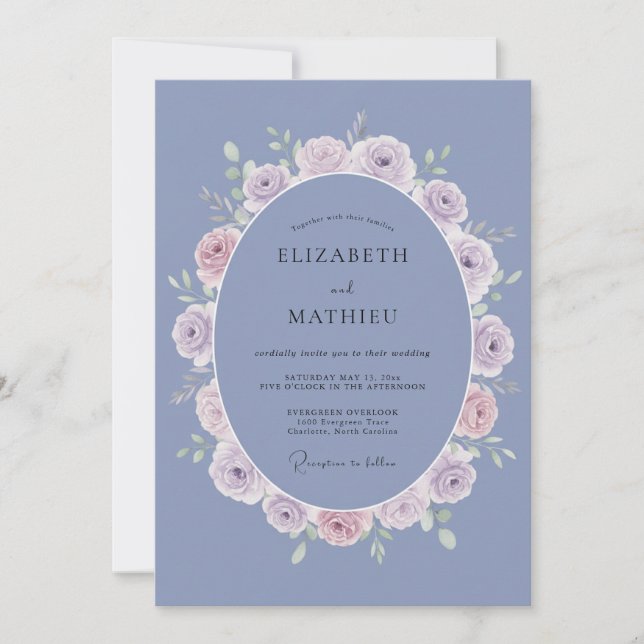 Periwinkle Delicate Bloom Wedding Invitation (Front)