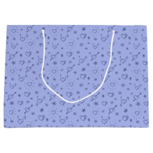 Periwinkle Doodle Flowers and Hearts Patterned Large Gift Bag