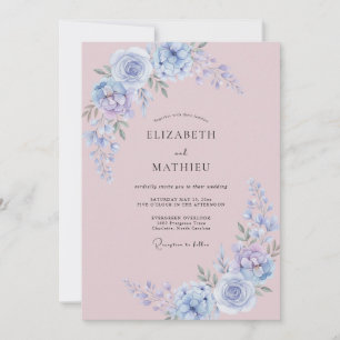 Periwinkle Dusty Mauve Petal Wedding Invitation