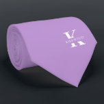 Periwinkle | Elegant Monogram Name | one-Sided Tie<br><div class="desc">An elegant one-sided necktie featuring a bold white monogram across a Periwinkle purple background.  On top of this monogram sits your first or last name spelled out in all capitals.</div>